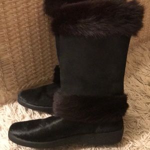 BLACK SUEDE/FUR OSCAR ELISA BOOTS!!